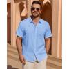 Alimens & Gentle Mens Short Sleeve Cotton Linen Texture Shirt Casual Untucked Button Down Lightweight Shirts Summer Beach(Light Blue)