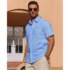 Alimens & Gentle Mens Short Sleeve Cotton Linen Texture Shirt Casual Untucked Button Down Lightweight Shirts Summer Beach(Light Blue)