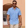 Alimens & Gentle Mens Short Sleeve Cotton Linen Texture Shirt Casual Untucked Button Down Lightweight Shirts Summer Beach(Light Blue)