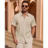 Alimens & Gentle Mens Short Sleeve Cotton Linen Texture Shirt Casual Untucked Button Down Lightweight Shirts Summer Beach(Light Khaki)