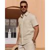 Alimens & Gentle Mens Short Sleeve Cotton Linen Texture Shirt Casual Untucked Button Down Lightweight Shirts Summer Beach(Light Khaki)