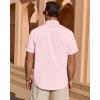 Alimens & Gentle Mens Short Sleeve Cotton Linen Texture Shirt Casual Untucked Button Down Lightweight Shirts Summer Beach(Light Pink)
