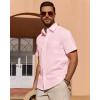 Alimens & Gentle Mens Short Sleeve Cotton Linen Texture Shirt Casual Untucked Button Down Lightweight Shirts Summer Beach(Light Pink)