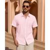 Alimens & Gentle Mens Short Sleeve Cotton Linen Texture Shirt Casual Untucked Button Down Lightweight Shirts Summer Beach(Light Pink)