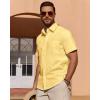 Alimens & Gentle Mens Short Sleeve Cotton Linen Texture Shirt Casual Untucked Button Down Lightweight Shirts Summer Beach(Light Yellow)