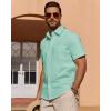Alimens & Gentle Mens Short Sleeve Cotton Linen Texture Shirt Casual Untucked Button Down Lightweight Shirts Summer Beach(Mint Green)