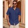 Alimens & Gentle Mens Short Sleeve Cotton Linen Texture Shirt Casual Untucked Button Down Lightweight Shirts Summer Beach(Navy Blue)