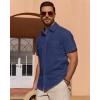 Alimens & Gentle Mens Short Sleeve Cotton Linen Texture Shirt Casual Untucked Button Down Lightweight Shirts Summer Beach(Navy Blue)