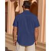 Alimens & Gentle Mens Short Sleeve Cotton Linen Texture Shirt Casual Untucked Button Down Lightweight Shirts Summer Beach(Navy Blue)