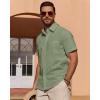 Alimens & Gentle Mens Short Sleeve Cotton Linen Texture Shirt Casual Untucked Button Down Lightweight Shirts Summer Beach(Olive Green)