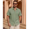 Alimens & Gentle Mens Short Sleeve Cotton Linen Texture Shirt Casual Untucked Button Down Lightweight Shirts Summer Beach(Olive Green)