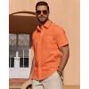 Alimens & Gentle Mens Short Sleeve Cotton Linen Texture Shirt Casual Untucked Button Down Lightweight Shirts Summer Beach(Orange)