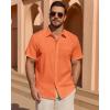 Alimens & Gentle Mens Short Sleeve Cotton Linen Texture Shirt Casual Untucked Button Down Lightweight Shirts Summer Beach(Orange)