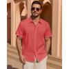 Alimens & Gentle Mens Short Sleeve Cotton Linen Texture Shirt Casual Untucked Button Down Lightweight Shirts Summer Beach(Red)