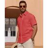 Alimens & Gentle Mens Short Sleeve Cotton Linen Texture Shirt Casual Untucked Button Down Lightweight Shirts Summer Beach(Red)
