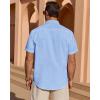 Alimens & Gentle Mens Short Sleeve Cotton Linen Texture Shirt Casual Untucked Button Down Lightweight Shirts Summer Beach(Sky Blue)