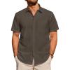 Alimens & Gentle Mens Short Sleeve Cotton Linen Texture Shirt Casual Untucked Button Down Lightweight Shirts Summer Beach(Brown)