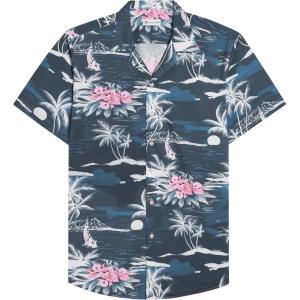 Alimens & Gentle Hawaiian Shirt for Men Summer Beach Casual Short Sleeve Button Down Shirts Printed Tropical Vacation Shirts(Dark Blue Beach)