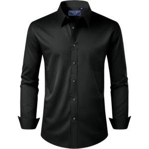 Alimens & Gentle Men’s Dress Shirt Regular Fit Stretch Stain Shield Long Sleeve Solid Business Wedding Button Down Shirts(Black)