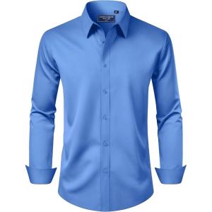 Alimens & Gentle Men’s Dress Shirt Regular Fit Stretch Stain Shield Long Sleeve Solid Business Wedding Button Down Shirts(Blue)