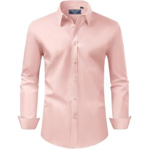 Alimens & Gentle Men’s Dress Shirt Regular Fit Stretch Stain Shield Long Sleeve Solid Business Wedding Button Down Shirts(Coral)
