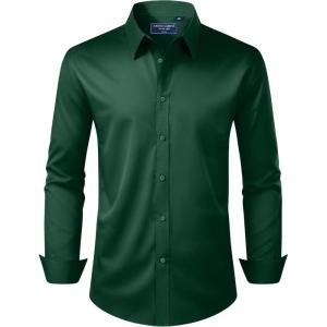 Alimens & Gentle Men’s Dress Shirt Regular Fit Stretch Stain Shield Long Sleeve Solid Business Wedding Button Down Shirts(Dark Green)