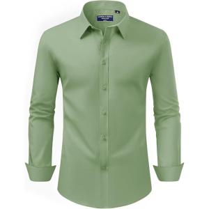 Alimens & Gentle Men’s Dress Shirt Regular Fit Stretch Stain Shield Long Sleeve Solid Business Wedding Button Down Shirts(Light / Green)