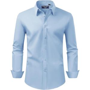 Alimens & Gentle Men’s Dress Shirt Regular Fit Stretch Stain Shield Long Sleeve Solid Business Wedding Button Down Shirts(Light Blue)
