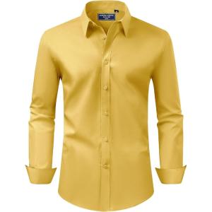 Alimens & Gentle Men’s Dress Shirt Regular Fit Stretch Stain Shield Long Sleeve Solid Business Wedding Button Down Shirts(Mustard Yellow)
