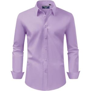 Alimens & Gentle Men’s Dress Shirt Regular Fit Stretch Stain Shield Long Sleeve Solid Business Wedding Button Down Shirts(Pink Purple)