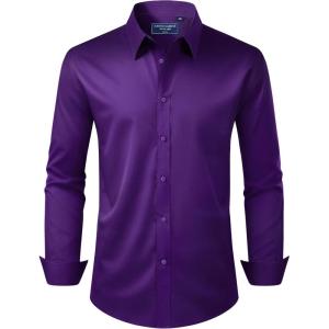 Alimens & Gentle Men’s Dress Shirt Regular Fit Stretch Stain Shield Long Sleeve Solid Business Wedding Button Down Shirts(Purple)