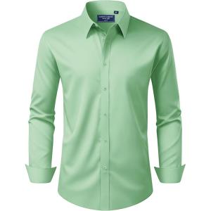 Alimens & Gentle Men’s Dress Shirt Regular Fit Stretch Stain Shield Long Sleeve Solid Business Wedding Button Down Shirts(Sage Green)