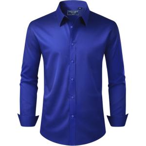 Alimens & Gentle Men’s Dress Shirt Regular Fit Stretch Stain Shield Long Sleeve Solid Business Wedding Button Down Shirts(Sapphire Blue)