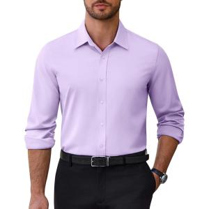 Alimens & Gentle Mens Dress Shirts Stretch Solid Wrinkle Free Button Down Shirt Casual Business Wedding Button Up Shirt(Lavender)