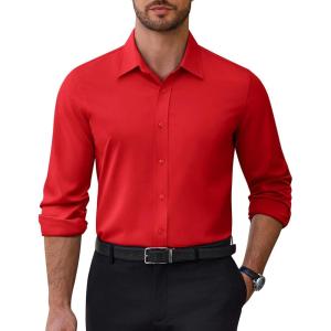 Alimens & Gentle Mens Dress Shirts Stretch Solid Wrinkle Free Button Down Shirt Casual Business Wedding Button Up Shirt(Red)