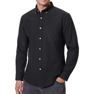 Alimens & Gentle Men’s Oxford Shirts Regular Fit Button Down Shirt Business Casual Shirts Long Sleeve Dress Shirt(Black)