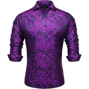 Alimens & Gentle Mens Paisley Shirts Dress Shirt for Men Western Cowboy Shirt Long Sleeve Button Down Shirt Wedding Party(Black Purple)