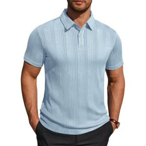 Alimens & Gentle Mens Polo Shirts Short Sleeve Knit Stretchy Casual Lightweight Summer Vacation Party Golf Shirts(Blue)