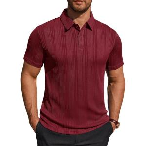 Alimens & Gentle Mens Polo Shirts Short Sleeve Knit Stretchy Casual Lightweight Summer Vacation Party Golf Shirts(Burgundy)