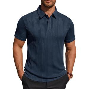 Alimens & Gentle Mens Polo Shirts Short Sleeve Knit Stretchy Casual Lightweight Summer Vacation Party Golf Shirts(Navy Blue)