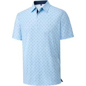Alimens & Gentle Mens Polo Shirts Short Sleeve Printed Golf Shirt Moisture Wicking Dry Fit Collared Business Casual Tennis(Blue Golf)