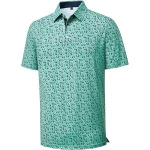 Alimens & Gentle Mens Polo Shirts Short Sleeve Printed Golf Shirt Moisture Wicking Dry Fit Collared Business Casual Tennis(Teal Hawaii Ocean)