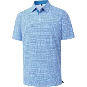 Alimens & Gentle Mens Polo Shirts Short Sleeve Printed Golf Shirt Moisture Wicking Dry Fit Collared Business Casual Tennis(White Blue)