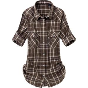 Alimens & Gentle Womens Flannel Shirt Long Sleeve Plaid Shacket Soft Casual Collared Loose Button Down Roll Up Blouses Tops(Plaid-coffee)