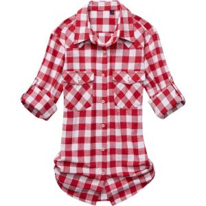 Alimens & Gentle Womens Flannel Shirt Long Sleeve Plaid Shacket Soft Casual Collared Loose Button Down Roll Up Blouses Tops(Red White)