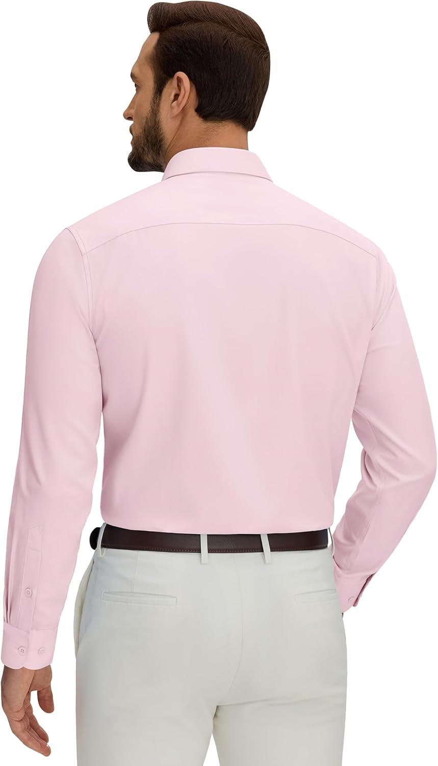 imageAlimens amp Gentle Cotton Mens Dress Shirt Moisture Wicking Long Sleeve Super Soft Business Casual Button Down ShirtsPink