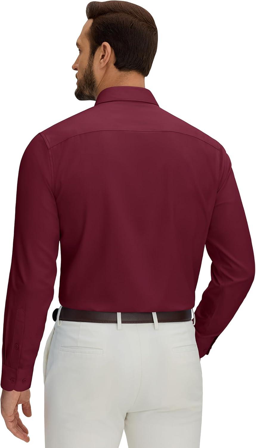 imageAlimens amp Gentle Cotton Mens Dress Shirt Moisture Wicking Long Sleeve Super Soft Business Casual Button Down ShirtsWine Red