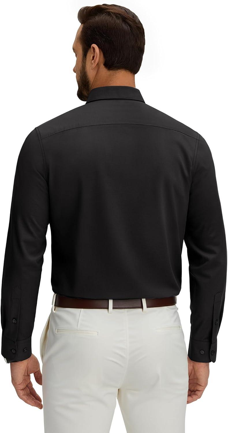 imageAlimens amp Gentle Mens Dress Shirt Solid Long Sleeve Wrinkle Free Wedding Formal Business Casual Stretch Button Down ShirtsBlack