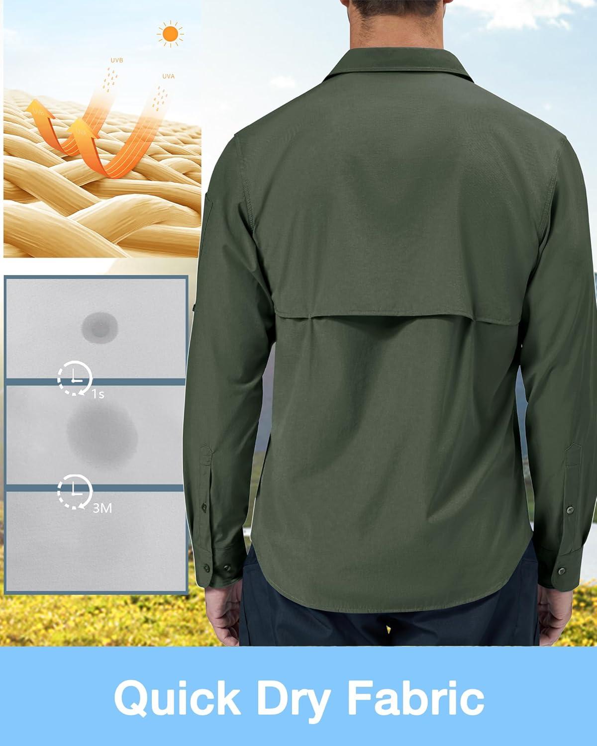 imageAlimens amp Gentle Mens Long Sleeve Hiking Shirts Quick Dry UPF 50 UV Sun Protection Fishing Shirt Cooling Button Down ShirtArmy Green
