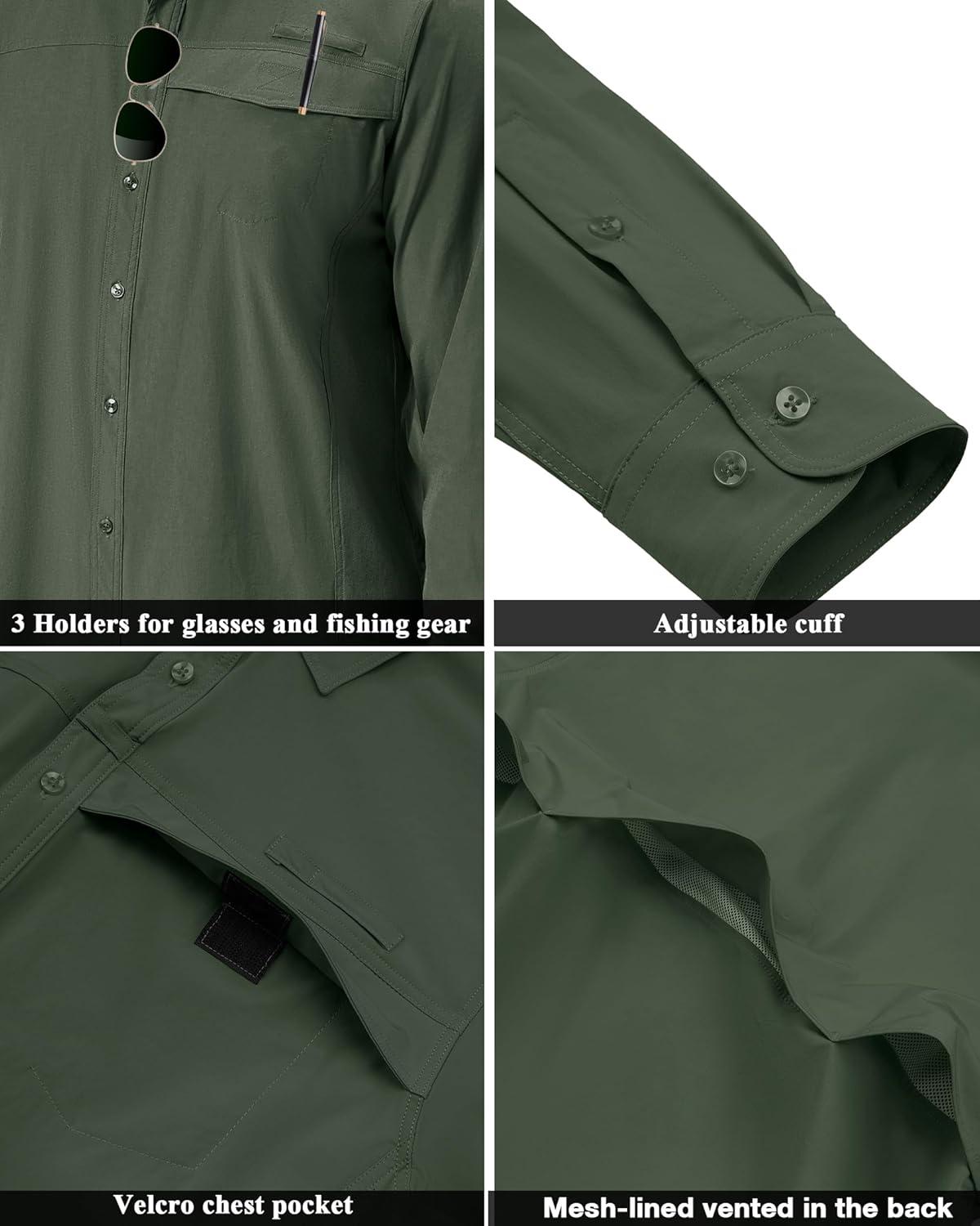 imageAlimens amp Gentle Mens Long Sleeve Hiking Shirts Quick Dry UPF 50 UV Sun Protection Fishing Shirt Cooling Button Down ShirtArmy Green